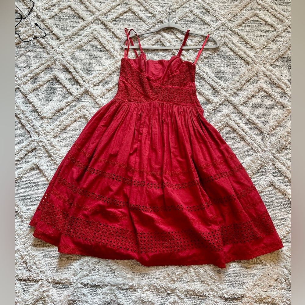 Anthropologie Viola Red Cotton Lace Dress